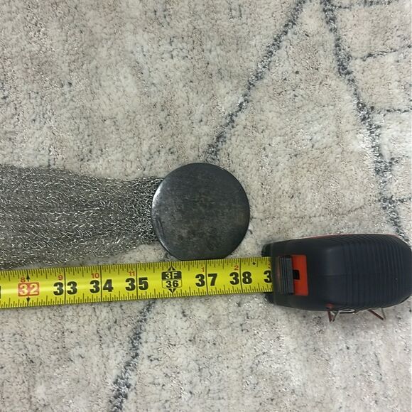 Silver Mesh Belt with Round Brushed Metal  Buckle Adjustable Hip Waist - Picture 7 of 9